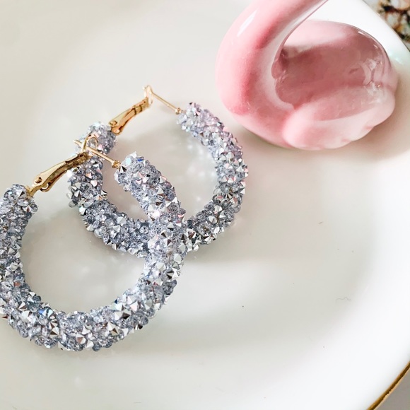 ASOS Dazzling Stone Hoop Earrings Gray - Picture 5 of 8